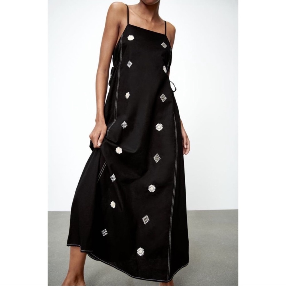 Zara linen embroidered dress